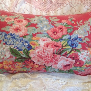 Red BEACH HOUSE Ralph Lauren pillow cover VINTAGE fabric Bright Colors lumbar pillow