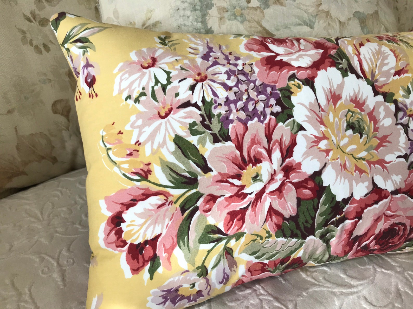 RALPH LAUREN Pillow Cover With ROMANTIC Flowers Vintage Fabric Etsy
