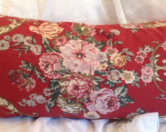 RED Ralph Lauren pillow cover Red Marseilles pattern with Pink Roses LUMBAR