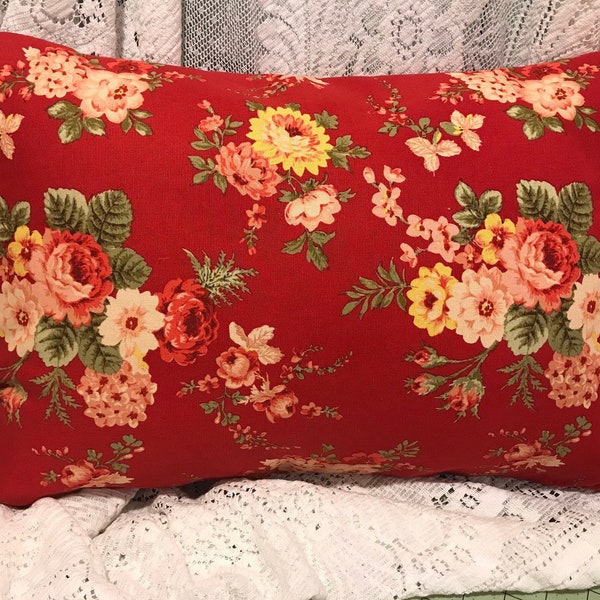 Red Floral Pillow Etsy