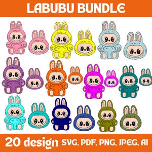 Kawaii Labubu Clipart Bundle: PNG, SVG, PDF (Digital Download