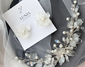EARENT Fermacapelli con fiori da sposa, perle dorate, accessori