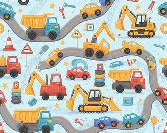 Construction Vehicles Wrapping Paper | Kids Trucks Pattern