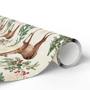 Vintage Christmas Deer Wrapping Papers, Holiday Gift Wrap, Traditional Christmas Style, Festive Craft Paper, Nostalgic Holiday Decor zdjęcie 3