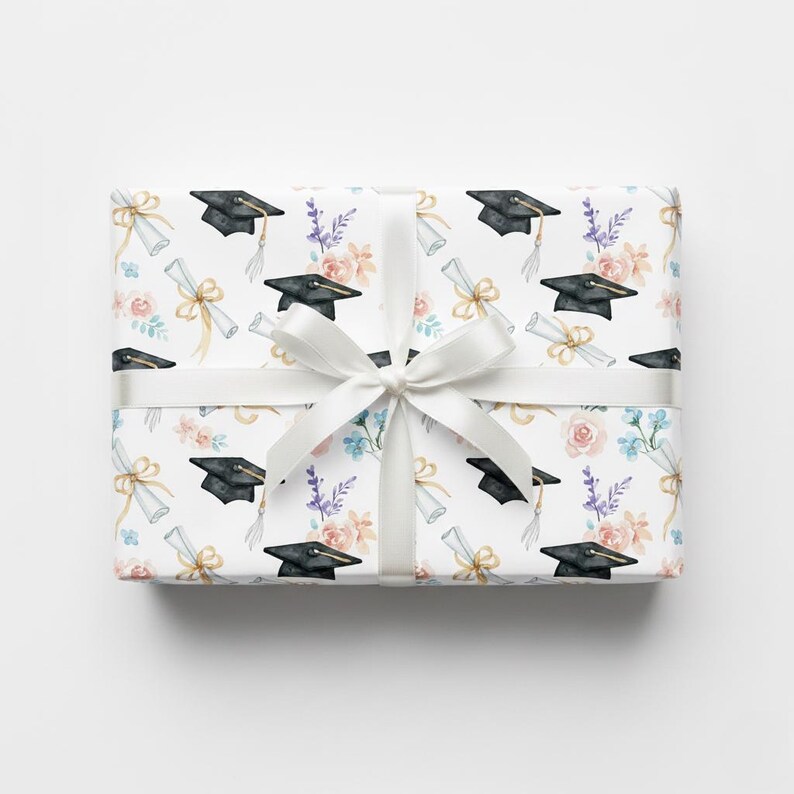 Floral Graduation Cap Wrapping Paper, Graduation Gift Wrap for Grad ...