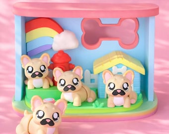 French Bulldog Habitat – Flexi Bulldog Fidget Toy with Dog House Set | 3D Printed Desk Toy