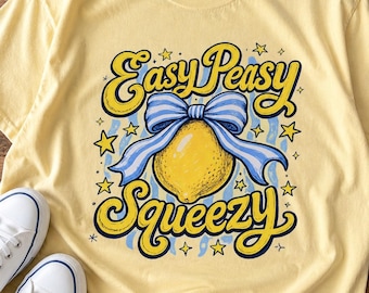 Easy Peasy Squeezy Shirt | Retro Lemon Graphic Tee | Comfort Colors Summer Shirt | Coquette Lemon Bow Tee | Cute Citrus Summer Outfit |