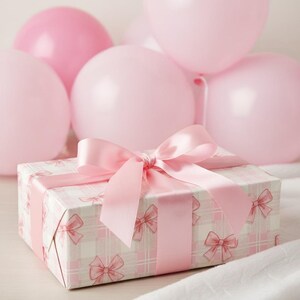 Papel de regalo a cuadros con lazo rosa, papel de bellas artes de 90 g/m² imagen 2