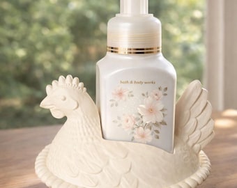 Nesting Hen Soap Holder | Farmhouse Bathroom Decor |  Soap Dispenser | Cottage Core Kitchen Sink Decor