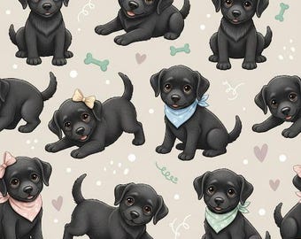 Black Labrador Puppy Pattern Wrapping Paper | Cute Black Lab Puppy Gift Wrap