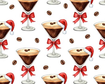 Espresso Martini Wrapping Paper | Cute Christmas Cocktail Gift Wrap | Santa Hat Drinks | Holiday Party Wrap | Festive Modern Xmas Paper