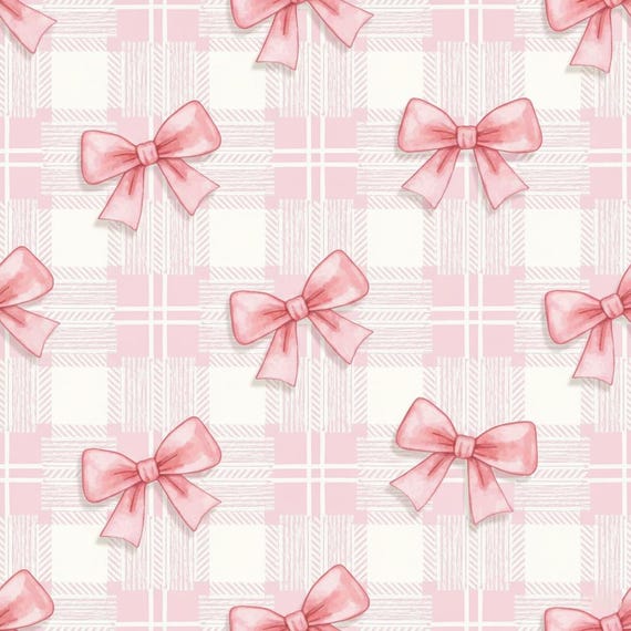 Pink Bow Plaid Wrapping Paper, 90gsm Fine Art Paper