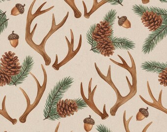 Rustic Antlers Christmas Wrapping Paper, Woodland Holiday Decor