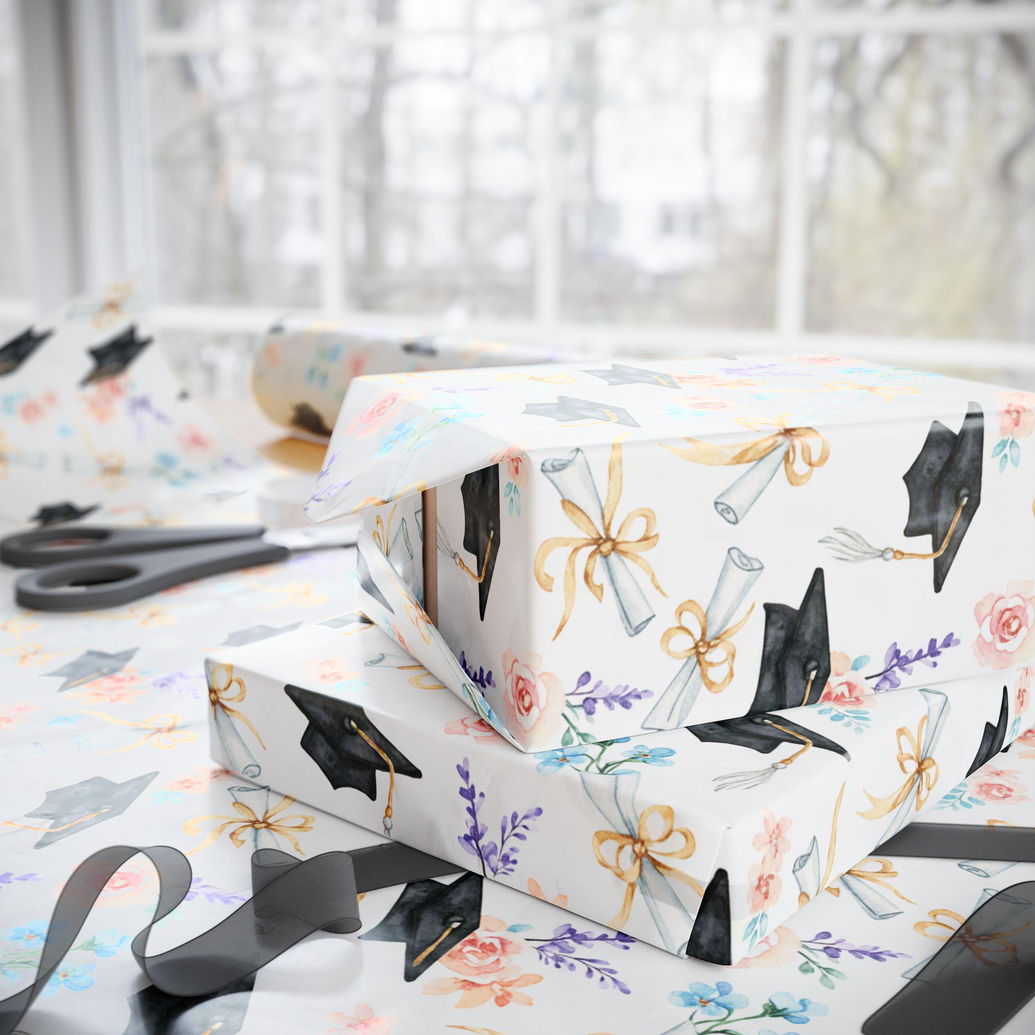 Floral Graduation Cap Wrapping Paper, Graduation Gift Wrap for Grad ...