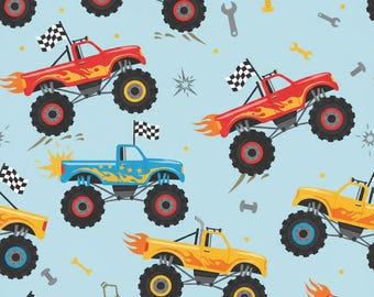 Birthday Wrapping Paper, Boys Monster Truck Gift Wrap, Kids Party Supplies, DIY Crafts, Present Packaging