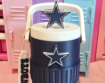 Dallas Football Cowboys Can Koozie with Straw Topper & Tab Opener Keychain | Blue Star Drink Holder | Texas Game Day Gift