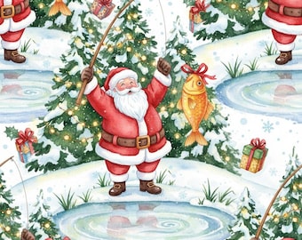 Santa Fishing Wrapping Paper: Funny Christmas Gift Wrap for Fishermen