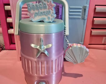 Beach Please Can Koozie with Straw Topper & Shell Tab Opener | Coastal Drink Holder | Summer Beach Cup | Cute Gift for Her