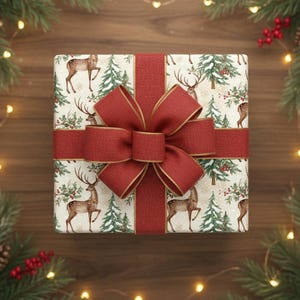 Vintage Christmas Deer Wrapping Papers, Holiday Gift Wrap, Traditional Christmas Style, Festive Craft Paper, Nostalgic Holiday Decor zdjęcie 2