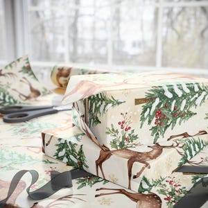 Vintage Christmas Deer Wrapping Papers, Holiday Gift Wrap, Traditional Christmas Style, Festive Craft Paper, Nostalgic Holiday Decor zdjęcie 5