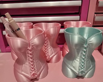 Corset Pen Holder Desk Organizer | Cute Coquette Office Decor | Small Vase for Flowers | Feminine Pink Desk Accessories Gift