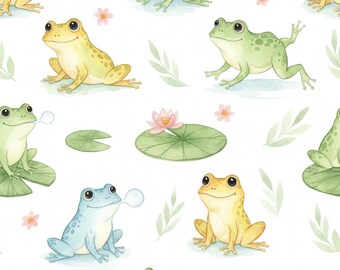 Watercolor Frog Pond Wrapping Paper | Lily Pad Pattern