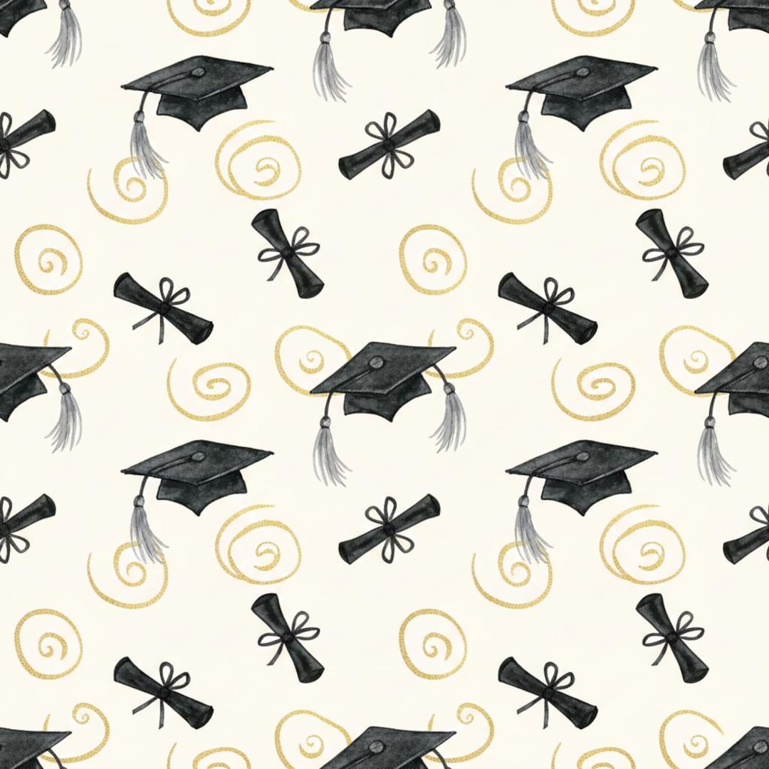 Graduation Cap Wrapping Paper Black and Gold Watercolor Graduation Gift ...