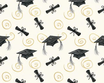 Graduation Cap Wrapping Paper  Black and Gold Watercolor Graduation Gift Wrap
