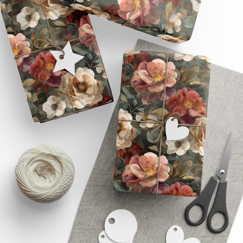 Old Roses Wrapperz Vintage Rose Floral Wrapping Paper | Dark Botanical Gift Wrap - Etsy