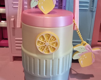 Lemon Can Coozie Koozie with Straw Topper & Tab Opener Keychain | Cute Summer Drink Holder | 3D Printed Gift for Her