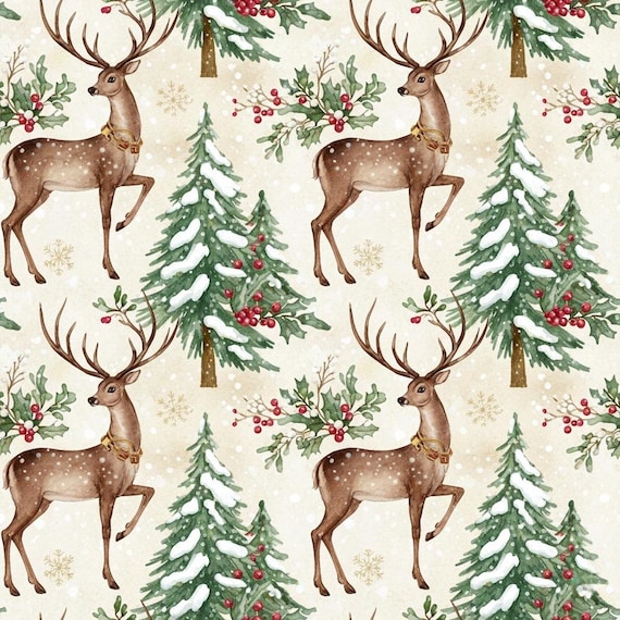 Vintage Christmas Deer Wrapping Papers, Holiday Gift Wrap, Traditional Christmas Style, Festive Craft Paper, Nostalgic Holiday Decor