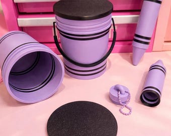 Mini Crayon Bucket & Matching Crayon Keychain Set | Teacher Gift | Kids Desk Organizer | Cute Crayon Decor