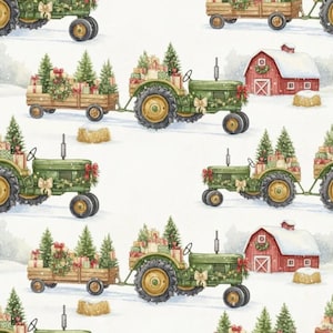 Vintage Tractor Christmas Wrapping Paper | Farmhouse Holiday Gift Wrap | Country Xmas Paper | Rustic Farm Decor | Red Tractor Wrapping
