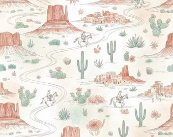 Southwestern Desert Cactus and Butte Pattern Wrapping Paper | Cowboy Western Motif
