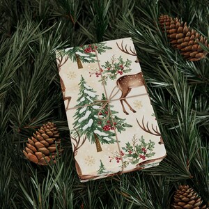 Vintage Christmas Deer Wrapping Papers, Holiday Gift Wrap, Traditional Christmas Style, Festive Craft Paper, Nostalgic Holiday Decor zdjęcie 4