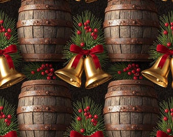 Whiskey Barrel Christmas Wrapping Paper: Rustic Gold Bells (6 or 12ft Rolls)