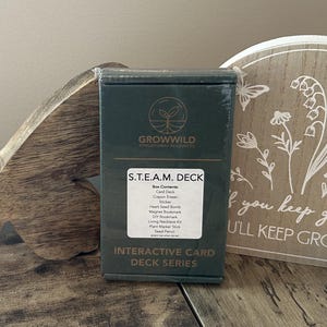 May include: A wooden butterfly decoration, a green box of S.T.E.A.M. Deck interactive cards, and a wooden sign with floral and butterfly designs. The sign reads "If you keep going, you'll keep growing."