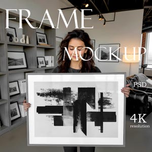 Gallery Interior Horizontal Frame Mockup | 4K High-Resolution 4:3 PSD