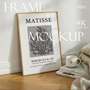 Cozy Light Wood Frame Mockup 4K PSD | Vertical Scene with Mug & Books