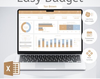 Tan Brown Budget Spreadsheet (Excel) | Monthly & Annual Budget Template