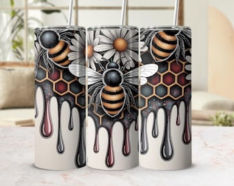 Envoltorio para vaso con diseño floral de abejas en forma de panal, 20 oz (descarga digital)