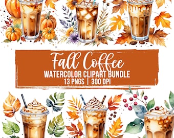 Fall Ice Coffee Watercolor Clipart Bundle (Digital Download)