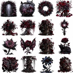 Dark Floral Clipart: 40 Gothic Fantasy Flowers PNG Set (Digital Download) image 9
