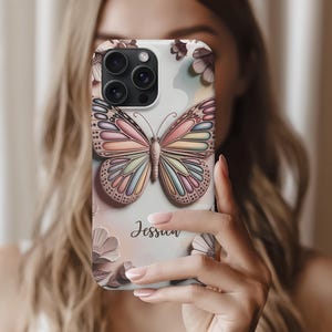 3D Flower Butterfly Phone Case, iphone 14 15 16 Tough Case Samsung S24 Protective Phone Cover Gift For Her