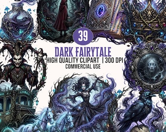 Dark Fairytale Clipart: 39 Gothic Fantasy PNG Set (Digital Download)