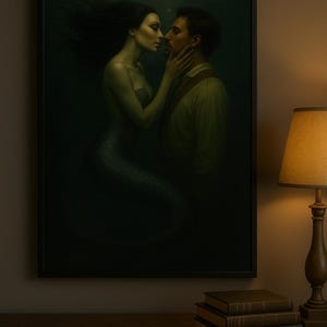 Bacio di sirena inquietante/Arte murale realistica di una sirena sottomarina/Download digitale/Stampa fantasy oceanica