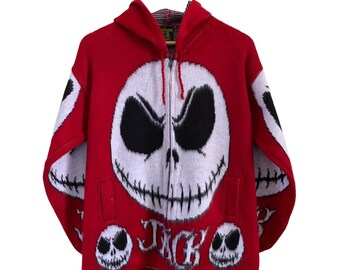 Jack Skellington Wool Hoodie - Handmade Gothic Sweater, Medium