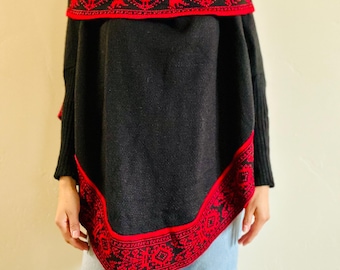 Andean Alpaca Blend Poncho with Sleeves – Boho Ruana Wrap