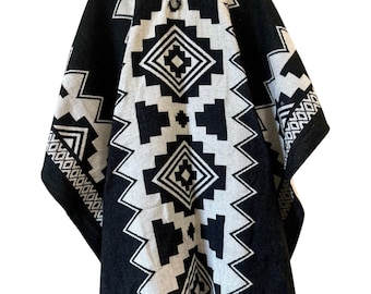 Handmade Geometric Wool Blend Poncho – Traditional Andean Cape, Unisex Boho Style