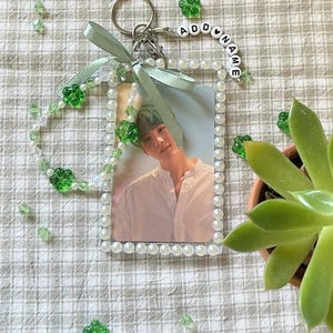 Green Kpop Photocard Holder Keychain, Bag Charm & Bracelet